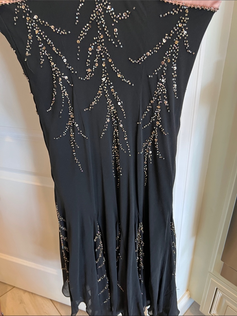 Sue Wong Black Gown with Pink Ribbon and Beaded Bodice - Picture 4 of 5